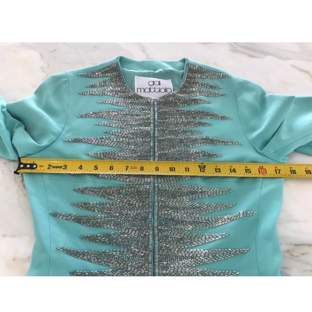 GAI MATTIOLO VINTAGE AQUA SILVER BEADED JACKET SIZE US 8 - Picture 6 of 13
